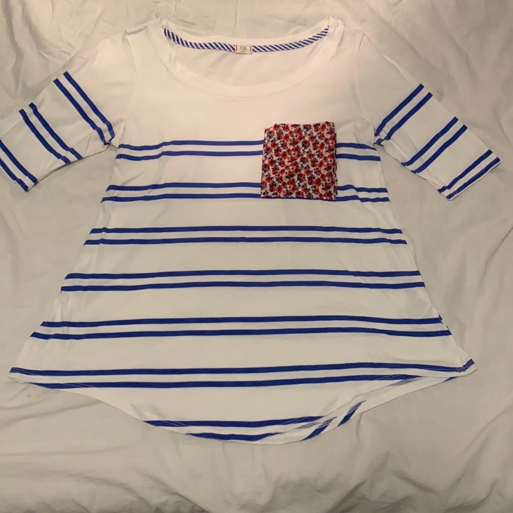 Anthropologie Striped Tee with Floral Pocket accent